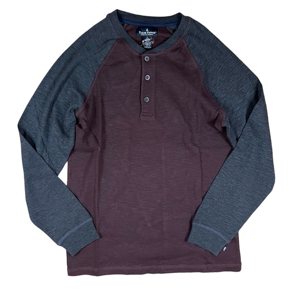 Tailor Vintage Men’s Small Long Sleeve Henley Shirt Burgundy/ Gray NWT - Picture 2 of 12